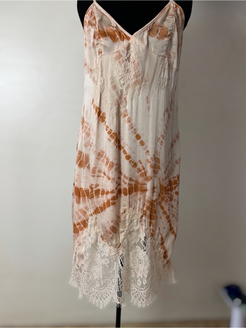 Free People Tie-Dye Satin Slip Dress in Cream & Rust - Picture 1 of 7